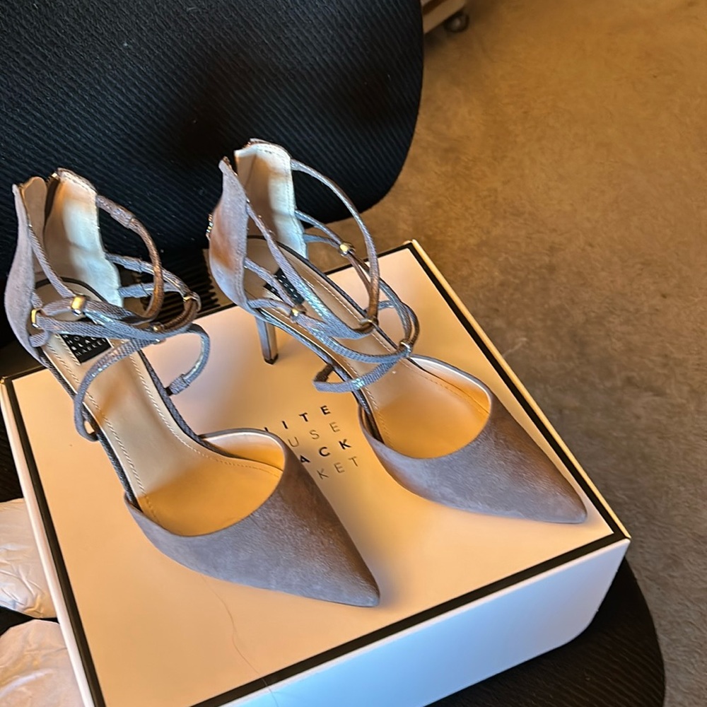 White House Black Market women’s shoes, size 8M, color “Moonwalk” (gray) suede